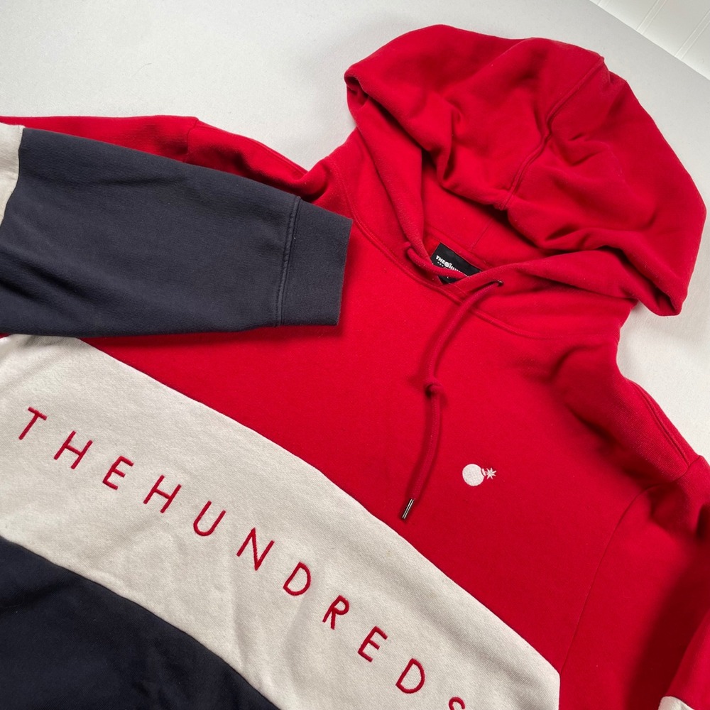 The Hundreds Adam Bomb Colorblock Hoodie Mens XL Red White Navy Blue Streetwear